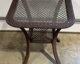 Small Brown Patio Table with Glass Top