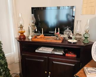 TV Cabinet, TV, & Oil Lamps