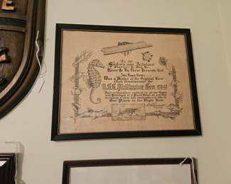 1940's Certificate Official Crew Member on a US Naval Ship