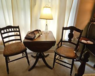 Drop Leaf Side Table and Antique Chairs
