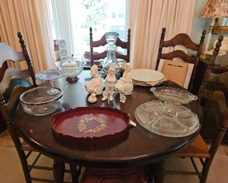 Ethan Allen Table & Caned Ladder Back Chairs