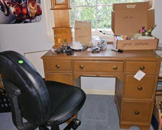 Desk, chair, misc