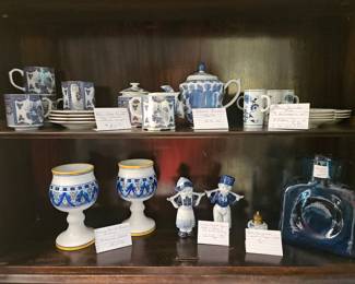blue and white knick knacks