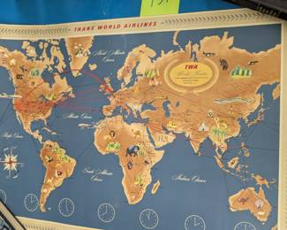Vintage World Map TWA Trans World Airlines