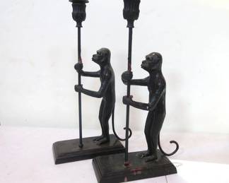 Bronze Maitland Smith Monkey Candlesticks