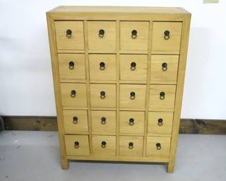 Mid 20th C. Twenty Drawer Light Elm Apothecary