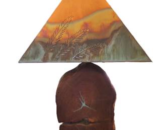 Mesquite Lamp with Copper Feather Shade