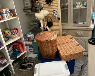 4 bins & 2 Baskets full of crafts no Table as of yet to put them on