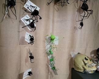 Creepy spiders in all sizes, plus other Halloween decor