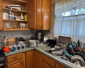 Kitchen-aid stand mixer; pots & pans