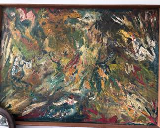 Framed Colorful Abstract Oil Painting