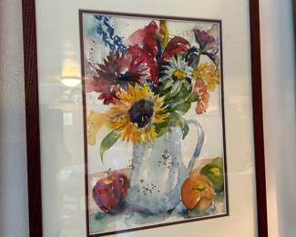 Framed & Matted Floral Bouquet Still Life by M. Abel