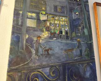 Nighttime City Scene Oil Painting on Canvas