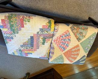 Feed Sack Log Cabin Quilt, Grandmother's Fan Quilt