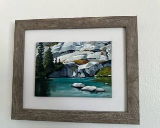 Framed & Matted Acrylic Painting Serene Lake & Mountain Scene by Paul Lewing