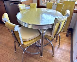 MCM Chrome & Yellow Formica 5 Piece Dining Set