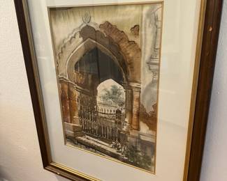 Framed & Matted Watercolor Painting of an Old Archway in India by Amitava De Sarkar