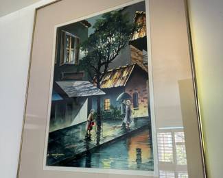 Framed & Matted Rainy City Watercolor Painting by Tan Son Hia