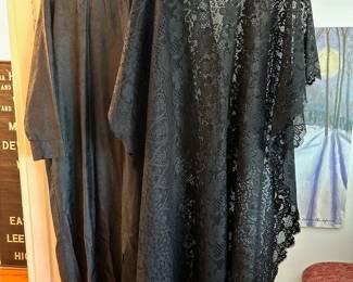 Black Long-Sleeved Dress with a Mandarin Collar, Black Lace Kaftan Style Dress