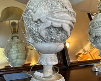 Pair of Carved Stone Horse Figural Table Lamps