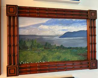 Framed Seascape Oil Painting with Bamboo Style Frame