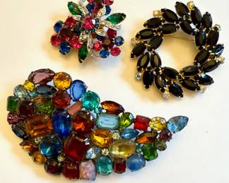 Colorful Rhinestone Brooches, Black Rhinestone Brooch