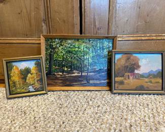 Framed Oil Painting of Autumn Landscape, Framed Oil Painting of Forest Scene, Framed Oil Painting of Adobe Hut by Willard Page