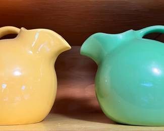 Hall Pottery Green & Yellow Ball Pitchers
