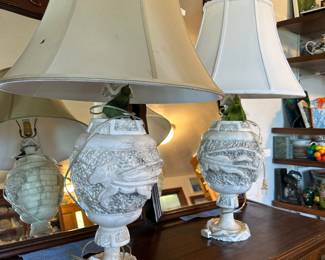 Pair of Carved Stone Horse Figural Table Lamps