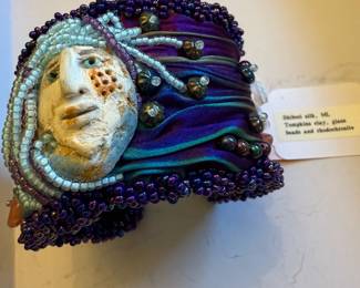 Handcrafted Tompkins Clay Face Shibori Silk Cuff Bracelet