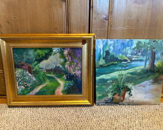 Impressionist-style Oil Painting of a Garden Path, Backyard Scene Painting on Canvas by Shi Heavner