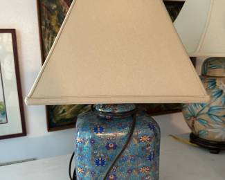 Blue Floral Cloisonné Style Table Lamp