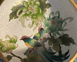 White Cloisonné Bowl with Bird Design