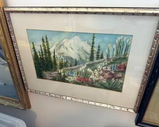 Framed & Matted Mountain Scene Landscape Watercolor by Enid S. Smith