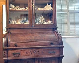Victorian Cylinder Roll Top Secretary Desk And Bookcase