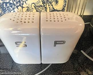Art Deco White Ceramic Salt & Pepper Shakers