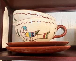 Pair of Zimpfer's Dutch Pottery Teacup & Saucers