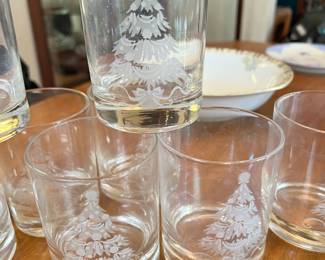 Neiman Marcus Etched Christmas Tree Whiskey Glasses