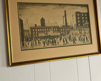 Framed & Matted 1928 Print "Outside the Mill -The Meeting" by Laurence Stephen Lowry