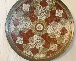 Cream & Red Enameled Brass Plate