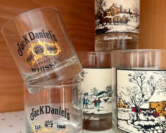 Pair of Jack Daniel's Whiskey Low Ball Glasses, Set of 3 Currier & Ives Winter SceneChristmas Glasses