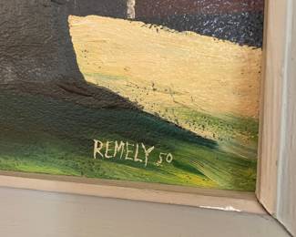 Framed Farm Scene Oil Painting by Remely
