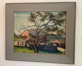 Framed Farm Scene Oil Painting by Remely