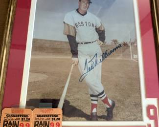 Autographed Boston Red Sox Ted Williams Photograph, Boston Red Sox Vintage Ticket Stub