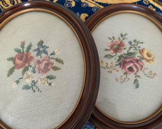 Oval Framed Floral Needlepoints
