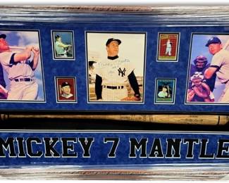 Mickey Mantle Signed and Authenticated Bat Collage