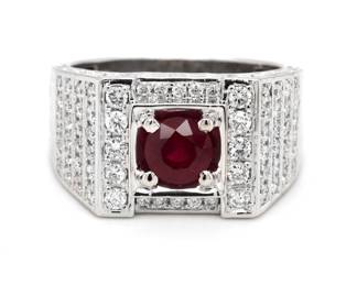 Center Ruby 1.18ct. Diamonds .96ct.tw 18K