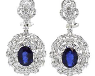 4.05Ct Blue Sapphire and Diamond Earrings