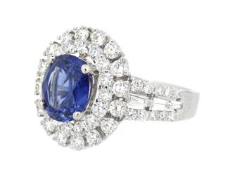 2.17ct Unheated Blue Sapphire and Diamond Ring 18K White Gold