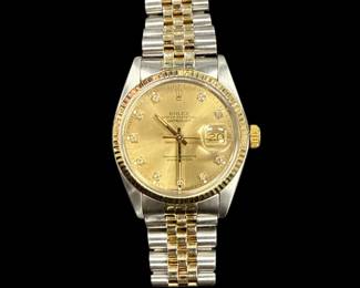 Rolex Mens Two Tone Date Just with Diamond Dial